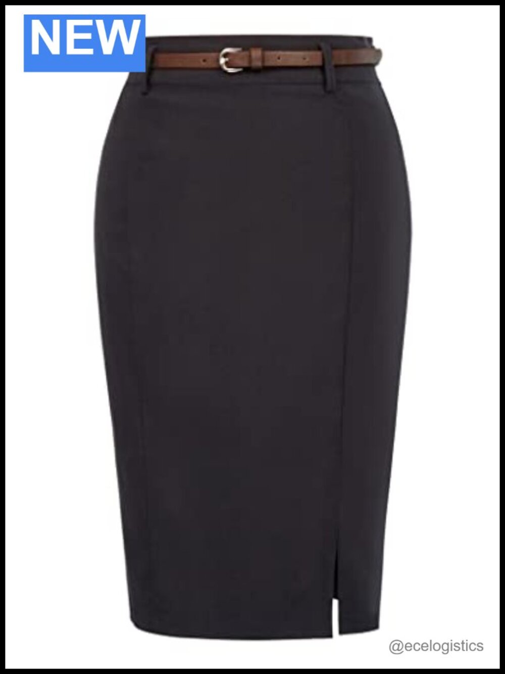 Women's Pencil Skirt High Waist Knee Length Bodycon with Belt